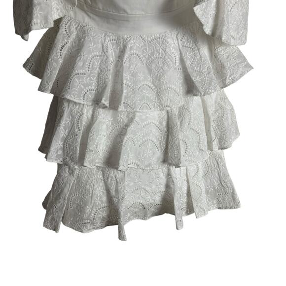 Caroline Constas Irene Ruffle Tiered Off Shoulder White Eyelet Mini Dress Size 4 - Picture 10 of 15